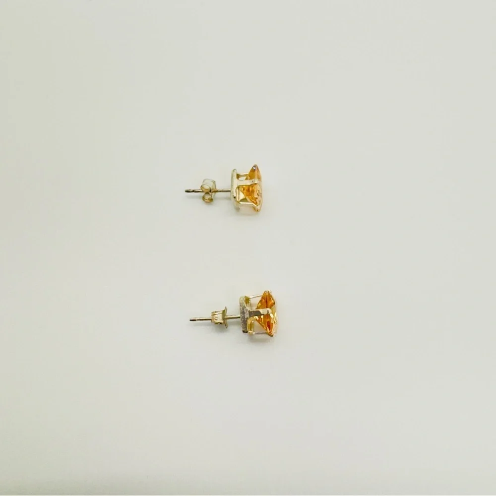 Brand New 7mm Peachy Yellow Square CZ 925 Sterling Silver Earrings